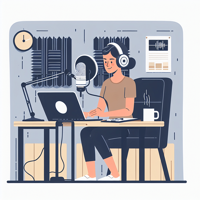 podcaster testing recording equipment in a home studio