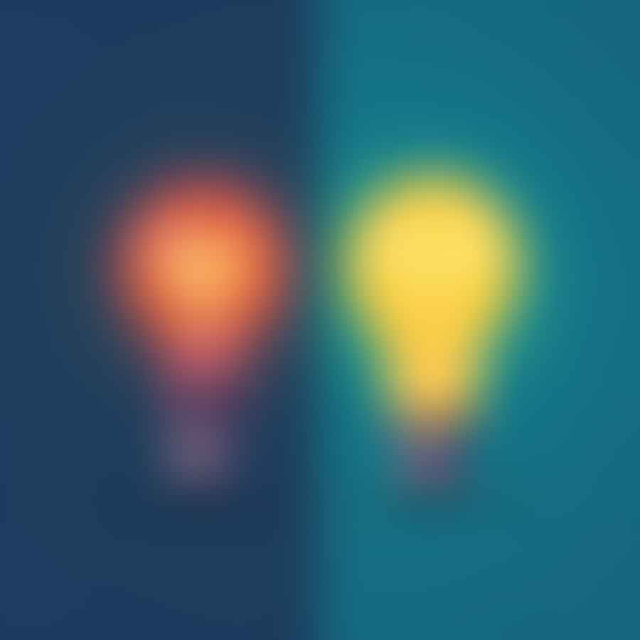 A light bulb showing a warm color temperature and another showing a cool color temperature.