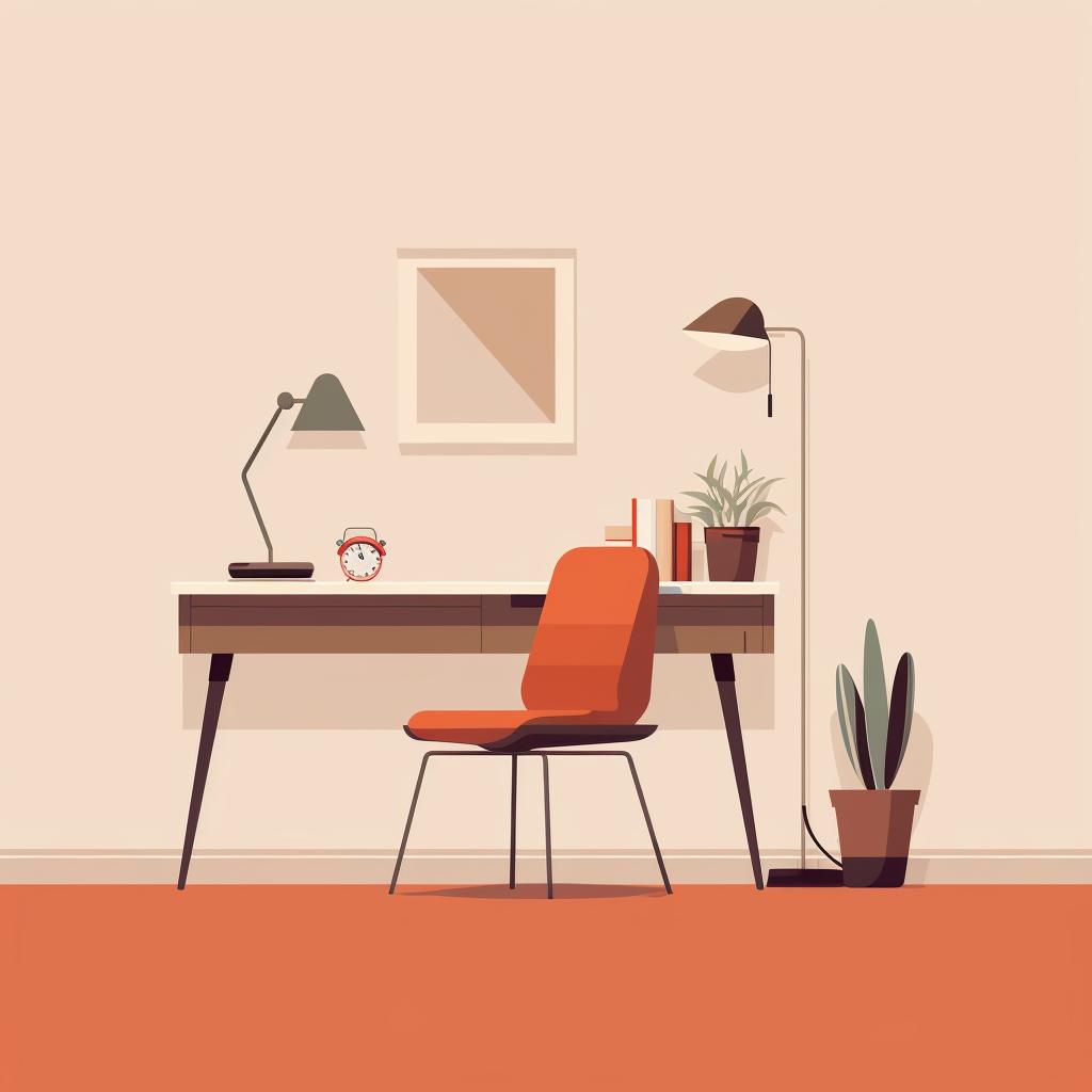 A quiet room with a desk and chair